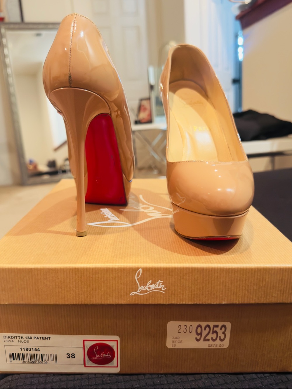 CHRISTIAN LOUBOUTIN Patent Dirditta 130 Pumps Size 38 in Nude